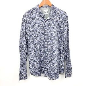 Calvin Klein Men Size XL Shirt Button Down Top Slim Fit Purple Black Printed